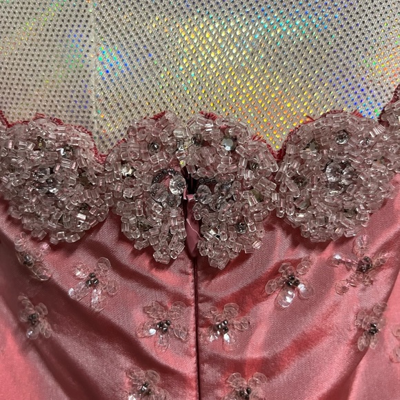 Badgley Mischka Y2K vintage 100% silk gown size 8 coral embellished floor length - Picture 6 of 16